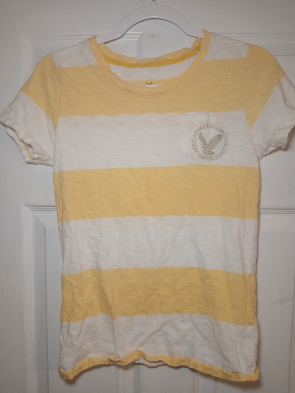 American Eagle Outfitters Girls' Yellow & White Stripe Pocket Tee